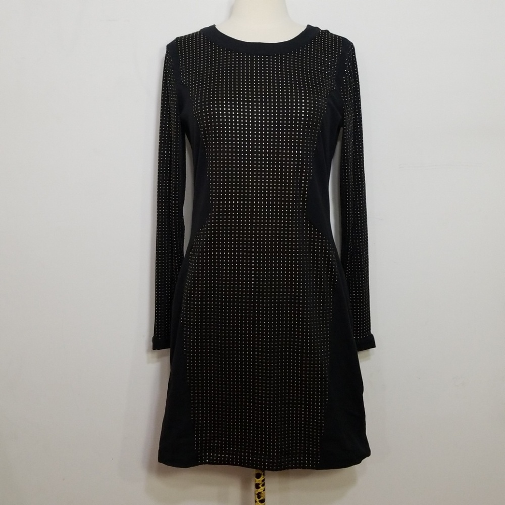 UO Silence + Noise Black Long Gold Dot Dress Large